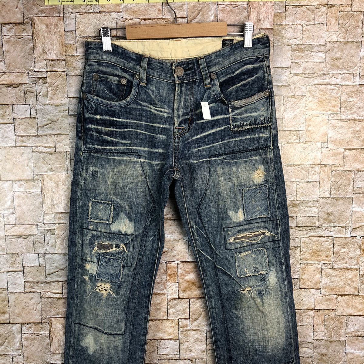 Japanese Brand Bartack Works Blue Distressed Denim Pants #A143 Size US 27 - 2 Thumbnail