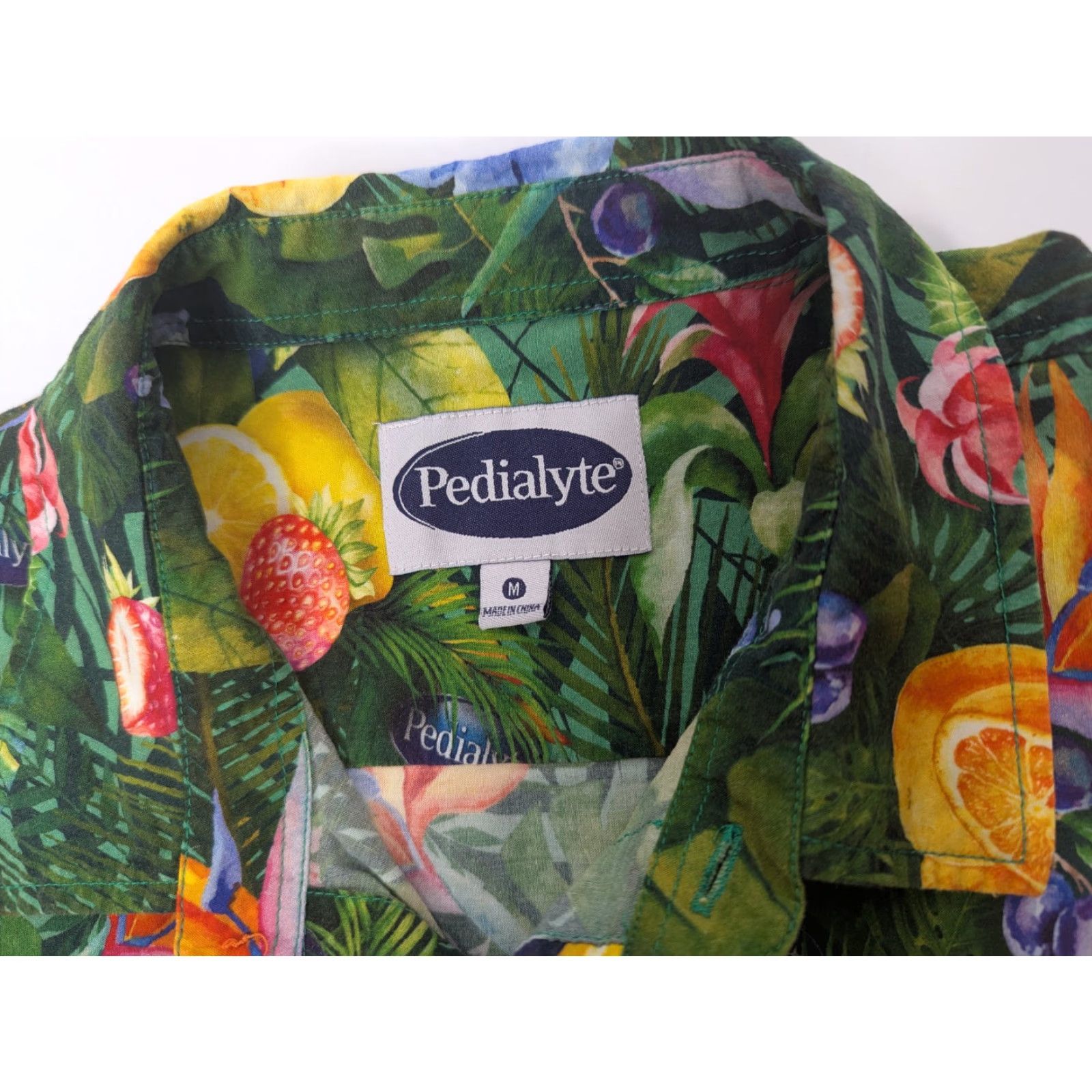 Vintage Pedialyte Tropical Print Button Up Shirt Short Sleeve Cotton Rayon Size M Green Floral Size US M / EU 48-50 / 2 - 6 Thumbnail