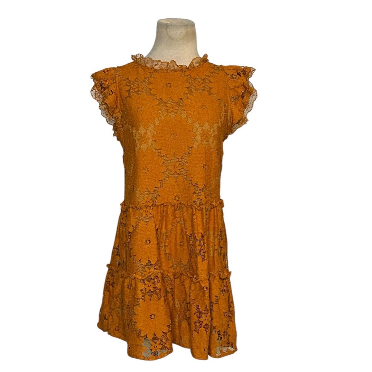 Anthropologie Blue Tassel gold floral lace tiered tunic mini dress size XS Size XS / US 0-2 / IT 36-38 - 1 Thumbnail