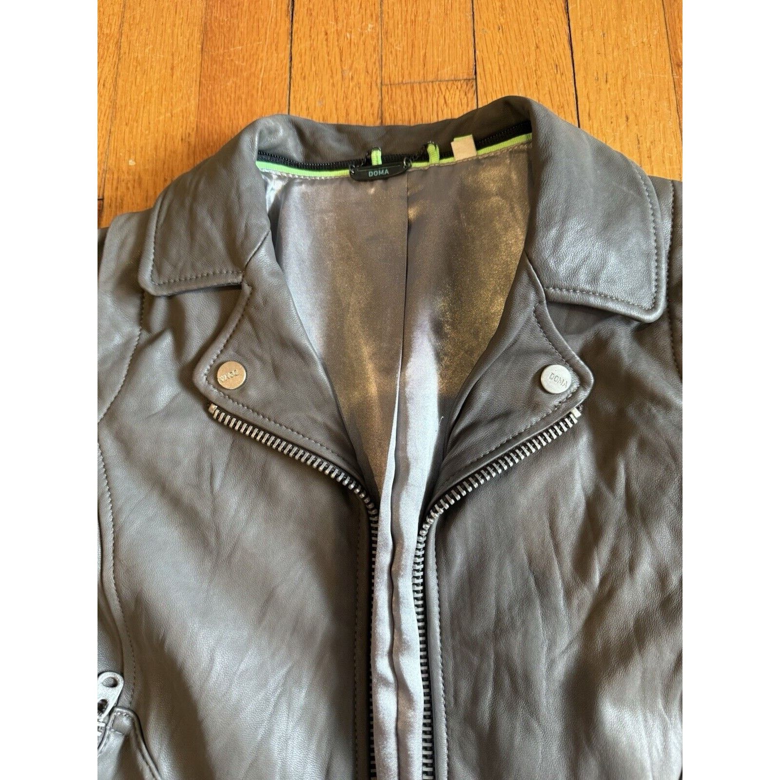 Other Doma Jacket Lamb Leather Gray Moto Biker Womens Large Size L / US 10 / IT 46 - 9 Thumbnail