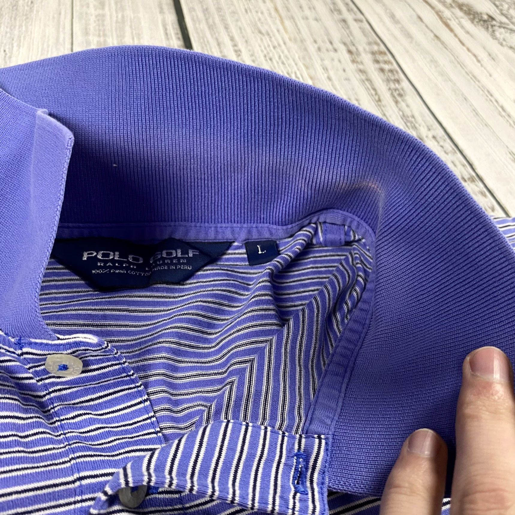 Polo Ralph Lauren VINTAGE POLO GOLF RALPH LAUREN EMBROIDERED STRIPED POLO SHIRT MENS L LIGHT BLUE LAVENDER GOLF Size US L / EU 52-54 / 3 - 6 Thumbnail