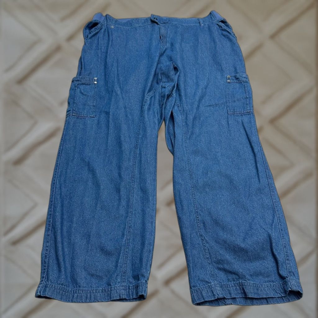 Vintage Woman Within Modern Fit Cargo Denim Jeans 28T Blue Wide Leg Casual 46x32 Womens Size 28" / US 6 / IT 42 - 1 Thumbnail