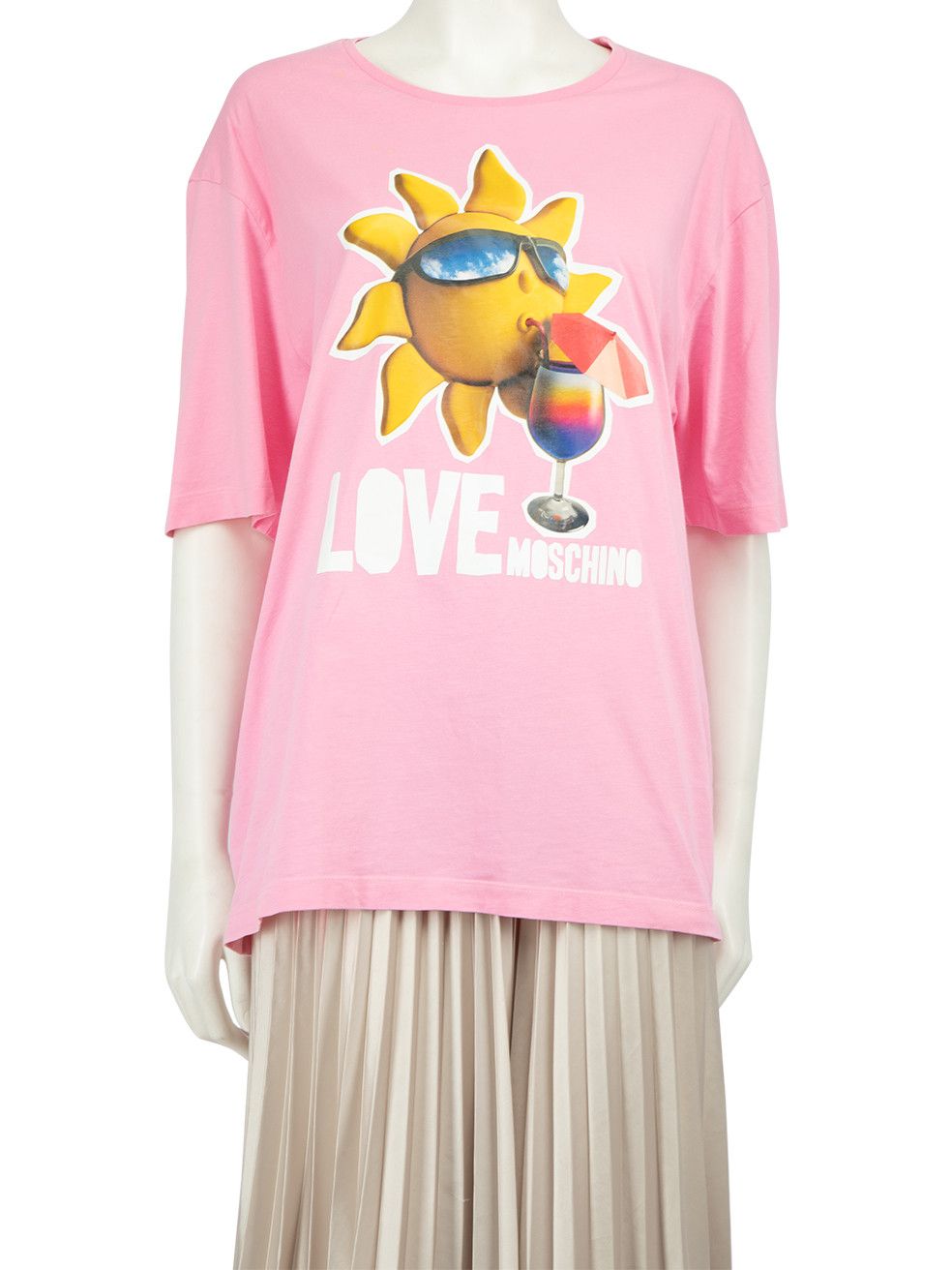 image of Moschino Pink Graphic Print T-Shirt, Women's (Size Large)