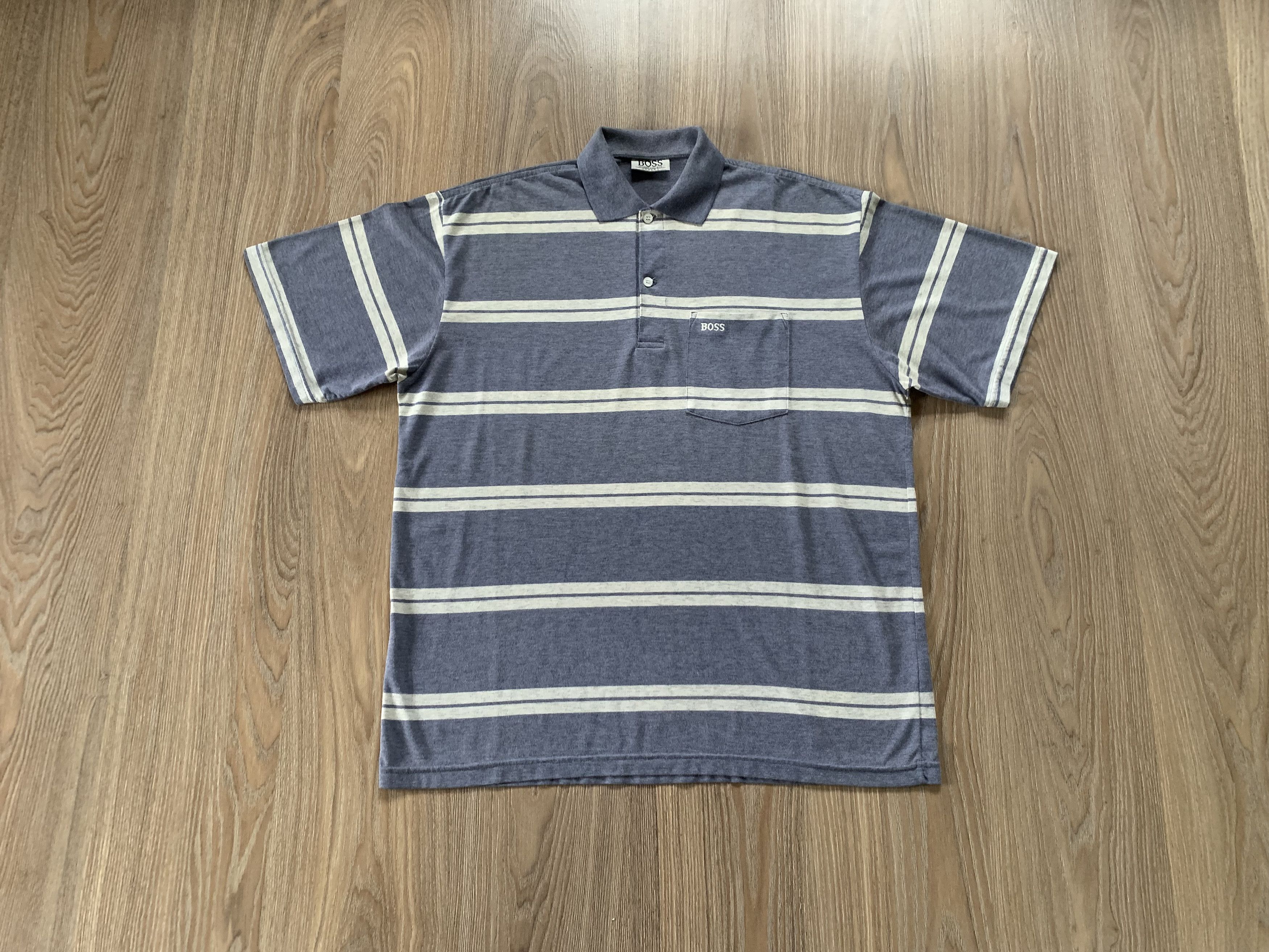 Vintage Hugo Boss Grey Stripe Cotton T Shirt