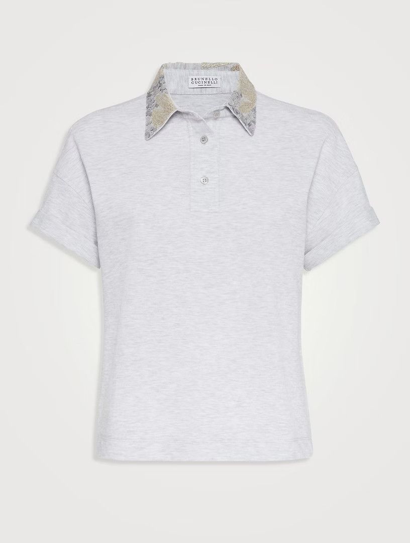 Brunello Cucinelli o1w1db10825 Polo T-Shirt in Natural/Grey Size S / US 4 / IT 40 - 1 Thumbnail