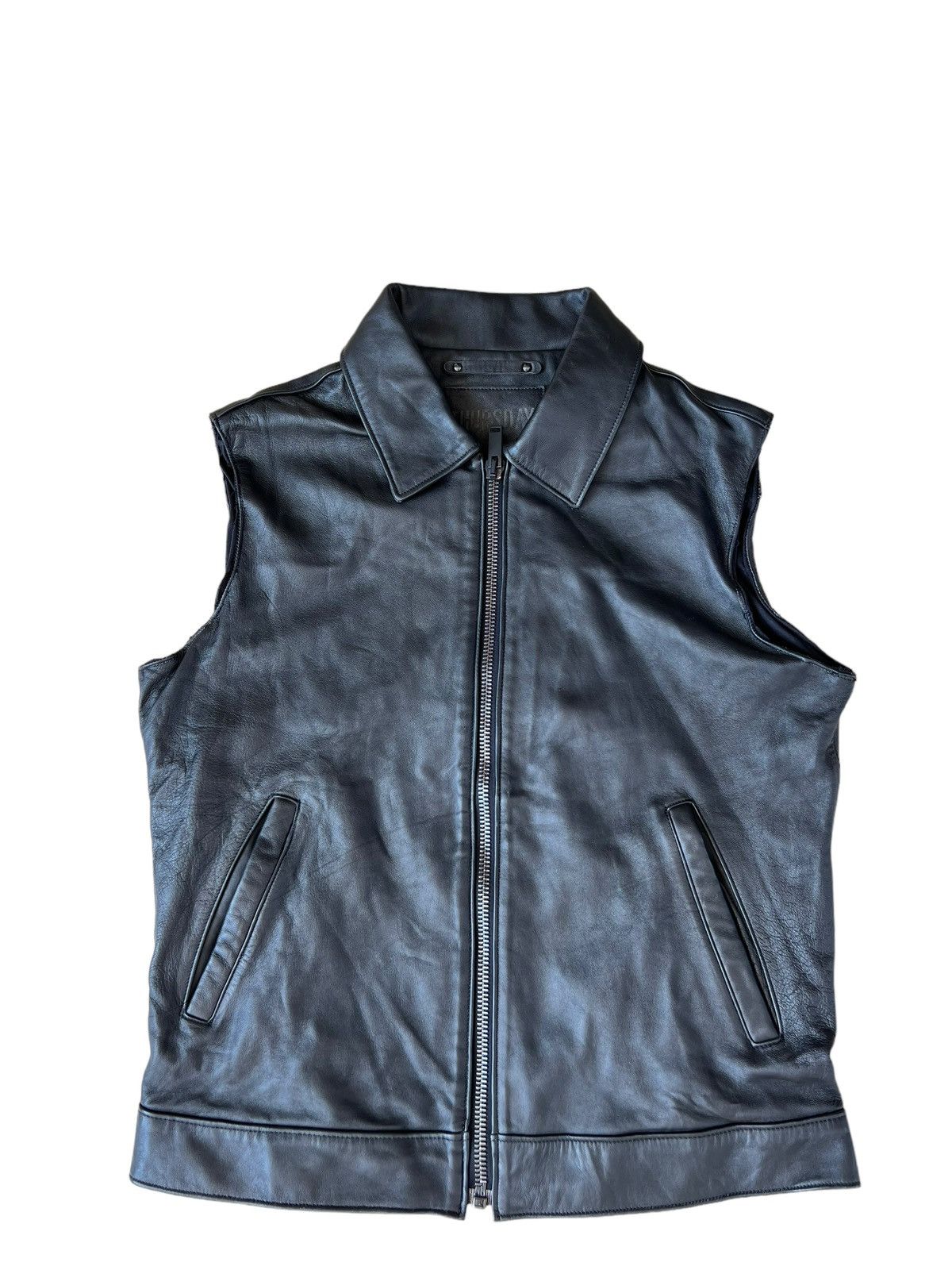 image of Leather Jacket x Thursday Boots Black Lamb Leather Vest, Men's (Size Small)