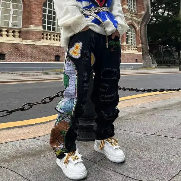 Japanese Brand Y2K Harajuku Patch Grunge Hip Hop Jeans Trousers Size US 36 / EU 52 - 1 Thumbnail
