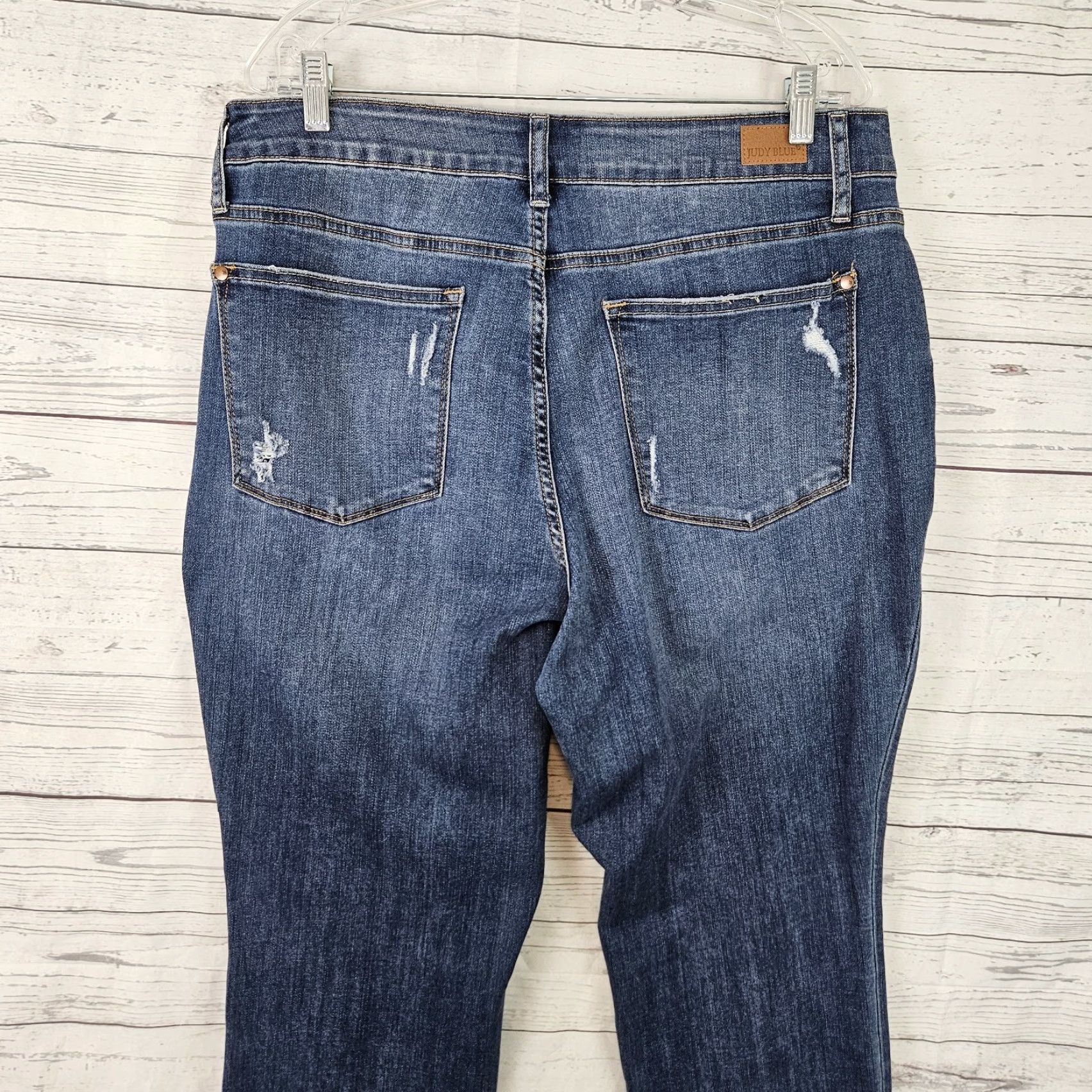 Vintage Judy Blue Womens Plaid Cuff Slim Fit Jeans Sz 16W Blue Medium Wash Distressed Size 38" / US 16 / IT 52 - 4 Thumbnail