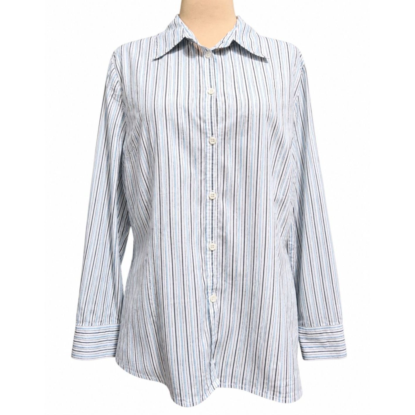 Other East 5th Plus Size 18 Striped Button Up Shirt Blue White Off Size XXL / US 16-18 / IT 52-54 - 1 Thumbnail