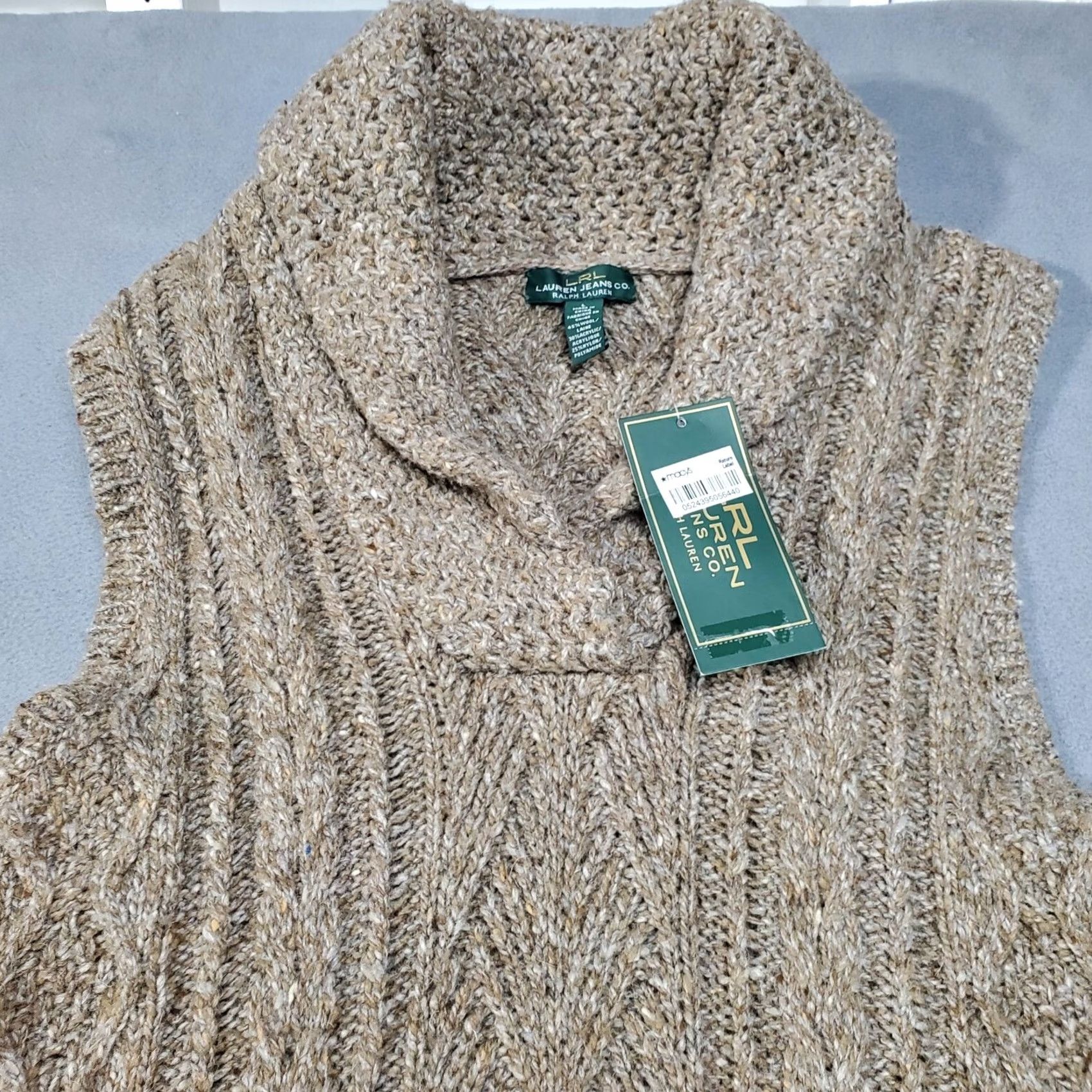 Ralph Lauren Lauren Ralph Lauren Sweater Dress Women Large Brown Wool Blend Shawl Cable Knit Chunky Pullover - 18" x 39" - Casual Knit Dress Size L / US 10 / IT 46 - 3 Thumbnail