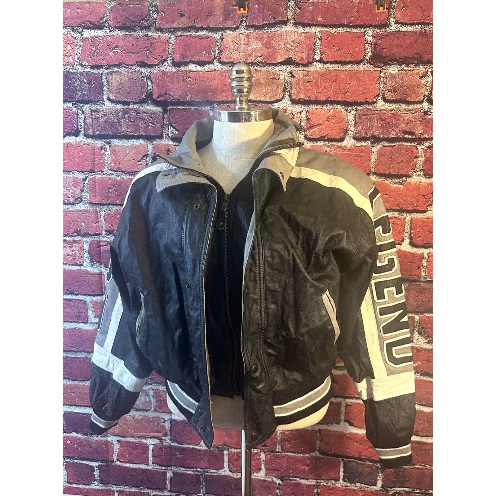 Vintage I.O.U. Legend Leather Shell Racing Jacket Full Zip Button Gray White Black Men S Size US S / EU 44-46 / 1 - 2 Thumbnail