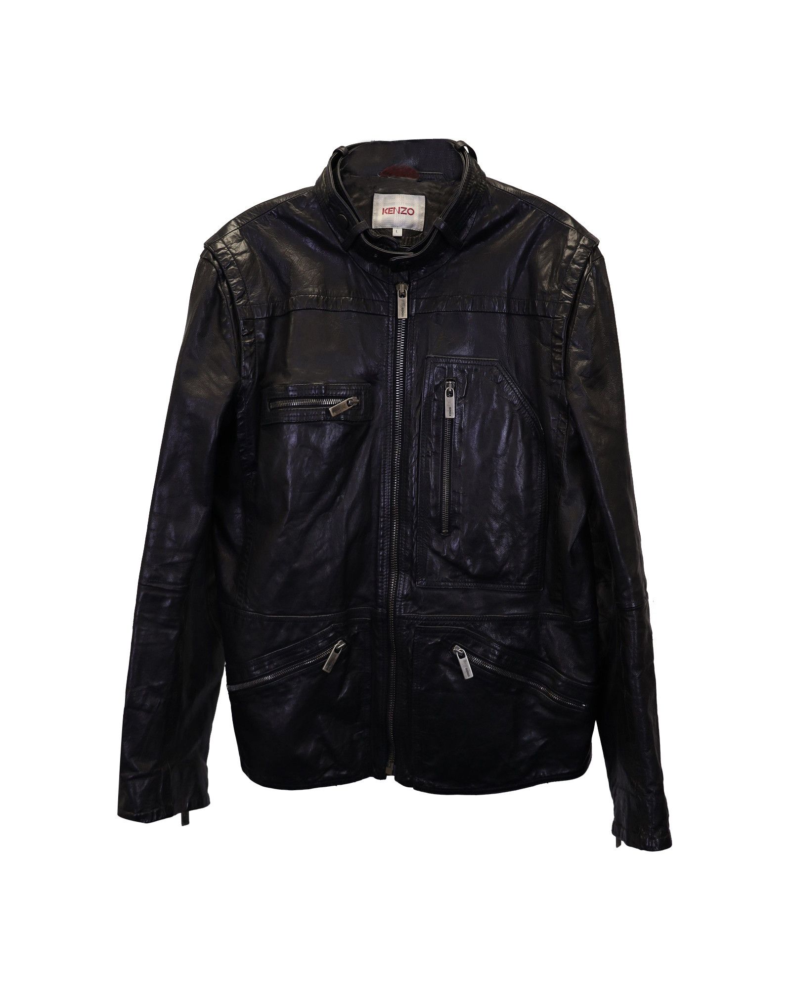 Kenzo Kenzo Zip Front Moto Jacket in Black Calfskin Leather Size US M / EU 48-50 / 2 - 1 Thumbnail