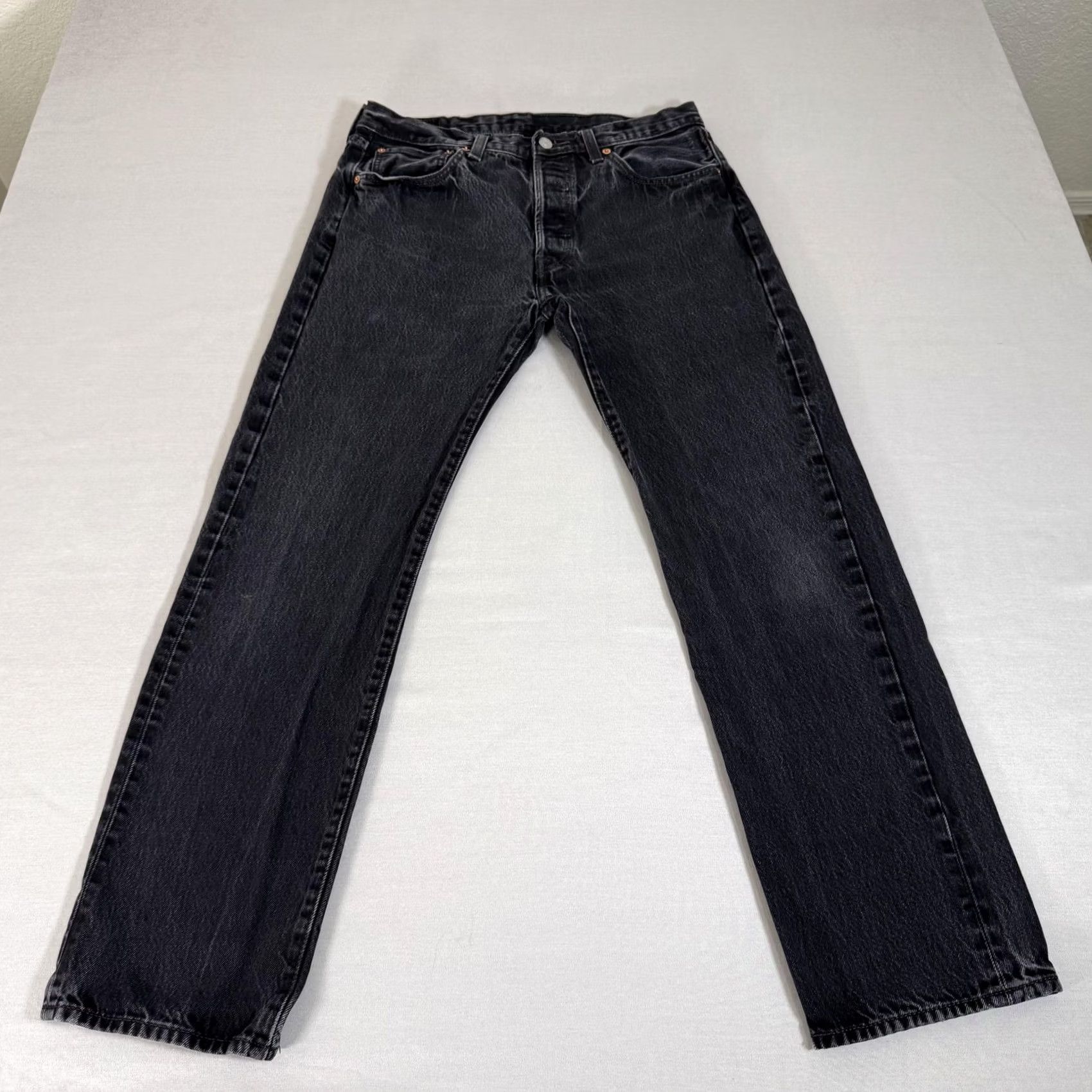 Levi's Levi's Jeans Mens 33x30 Black 501 Straight Fit Distressed Denim Pants Y2K Size US 33 - 2 Thumbnail