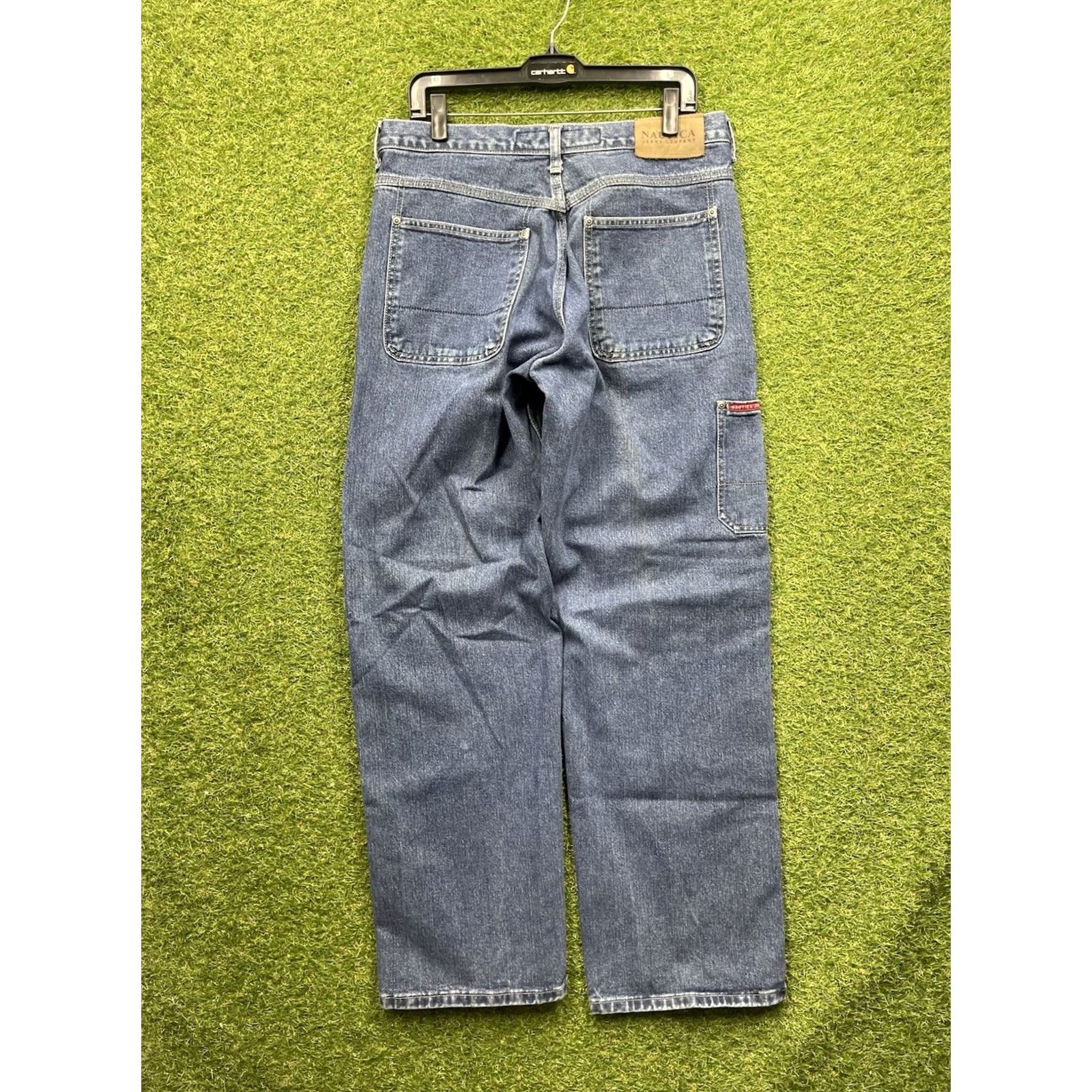 Nautica Nautica Jeans Mens 33x34 Relaxed Fit Dark Wash Denim 5-Pocket Logo Button Zipper Blue Straight Apparel Mens Jeans Size US 33 - 2 Thumbnail