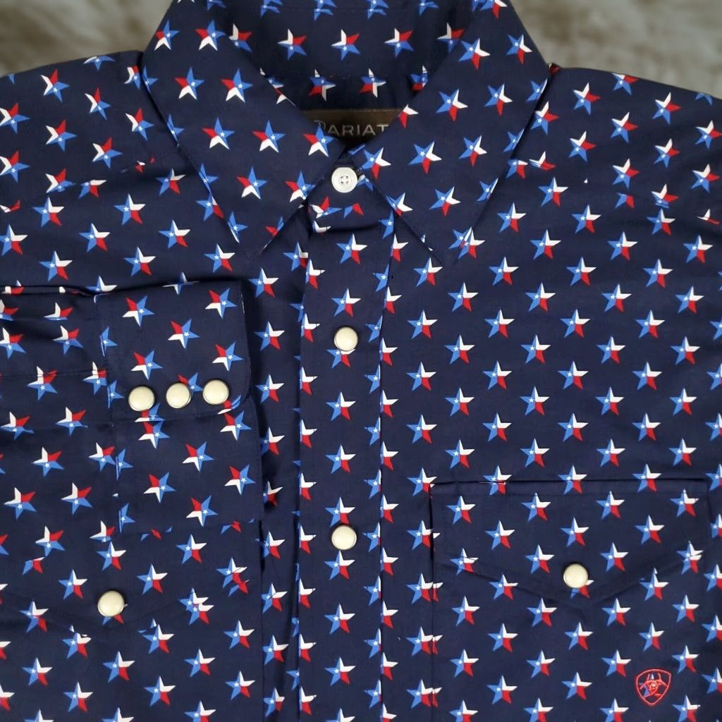 Ariat Ariat Blue Western Shirt Mens XS Long Sleeve Pearl Snap Button Geometric Print Size US XS / EU 42 / 0 - 1 Thumbnail