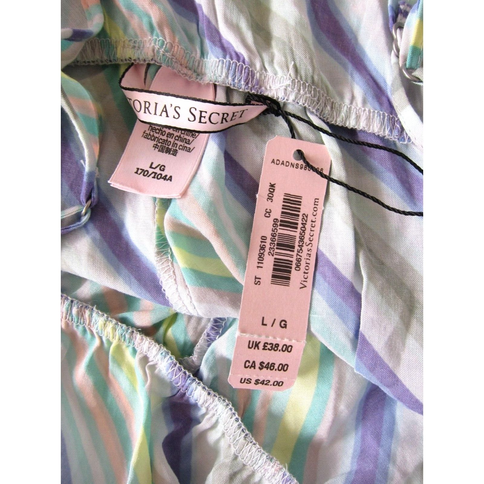 Vintage NWT Victoria's Secret Romper Shirt Lingerie Purple Green Stripe 100% Rayon Women L Size 36" / US 14 / IT 50 - 3 Thumbnail