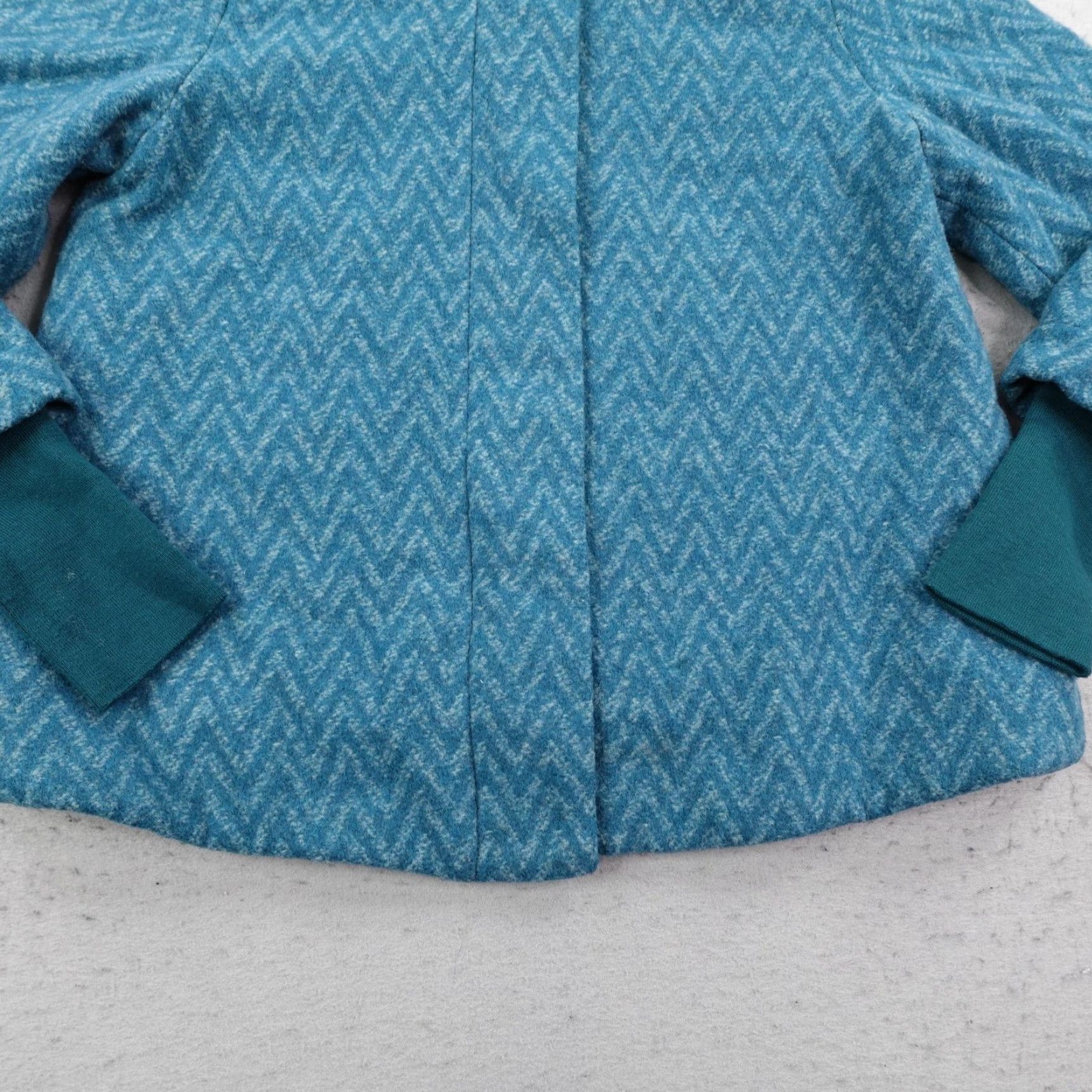 Prana prAna Jacket Women M Blue Teal Lily Wool Blend Chevron Full Zip Women Size M / US 6-8 / IT 42-44 - 3 Thumbnail
