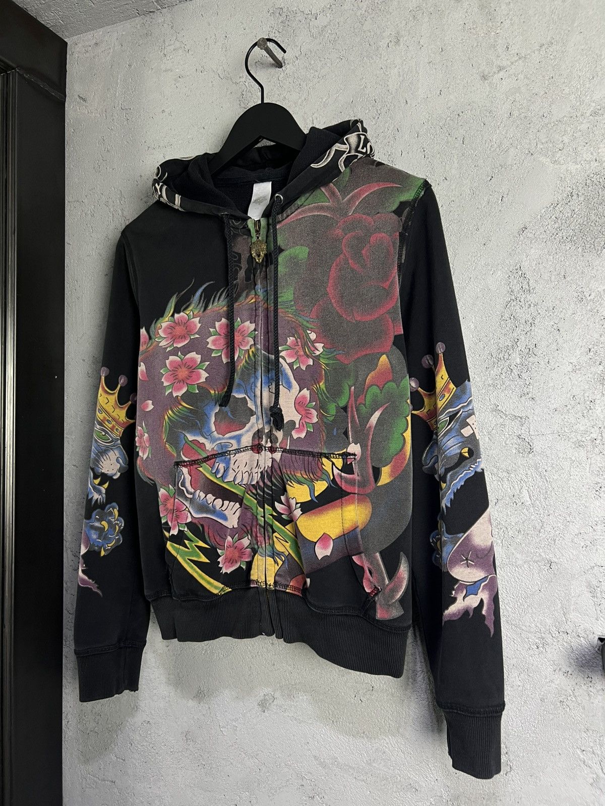 Ed Hardy Women’s Vintage Ed Hardy Rhinestone Faded Black Hoodie S Size S / US 4 / IT 40 - 3 Thumbnail