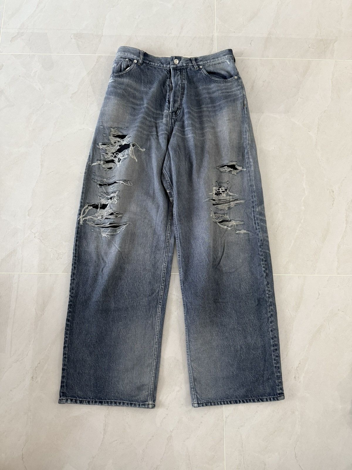 Pre-owned Balenciaga Trompe L'oeil Sweatpants Sz.m In Blue