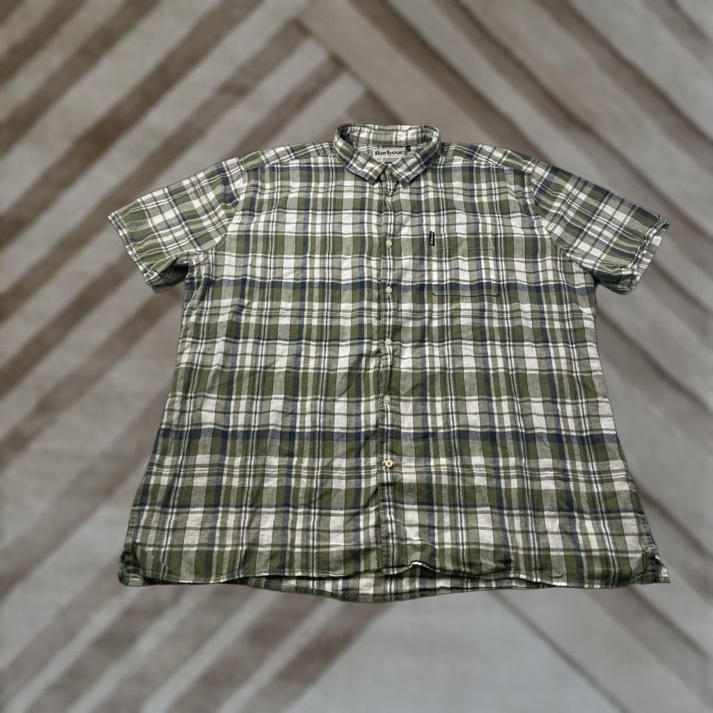 Barbour Barbour Shirt Plaid Short Sleeve Linen Blend Regular Fit Mens XL Green Barbour Button-Up Casual Shirt Size US XL / EU 56 / 4 - 1 Thumbnail