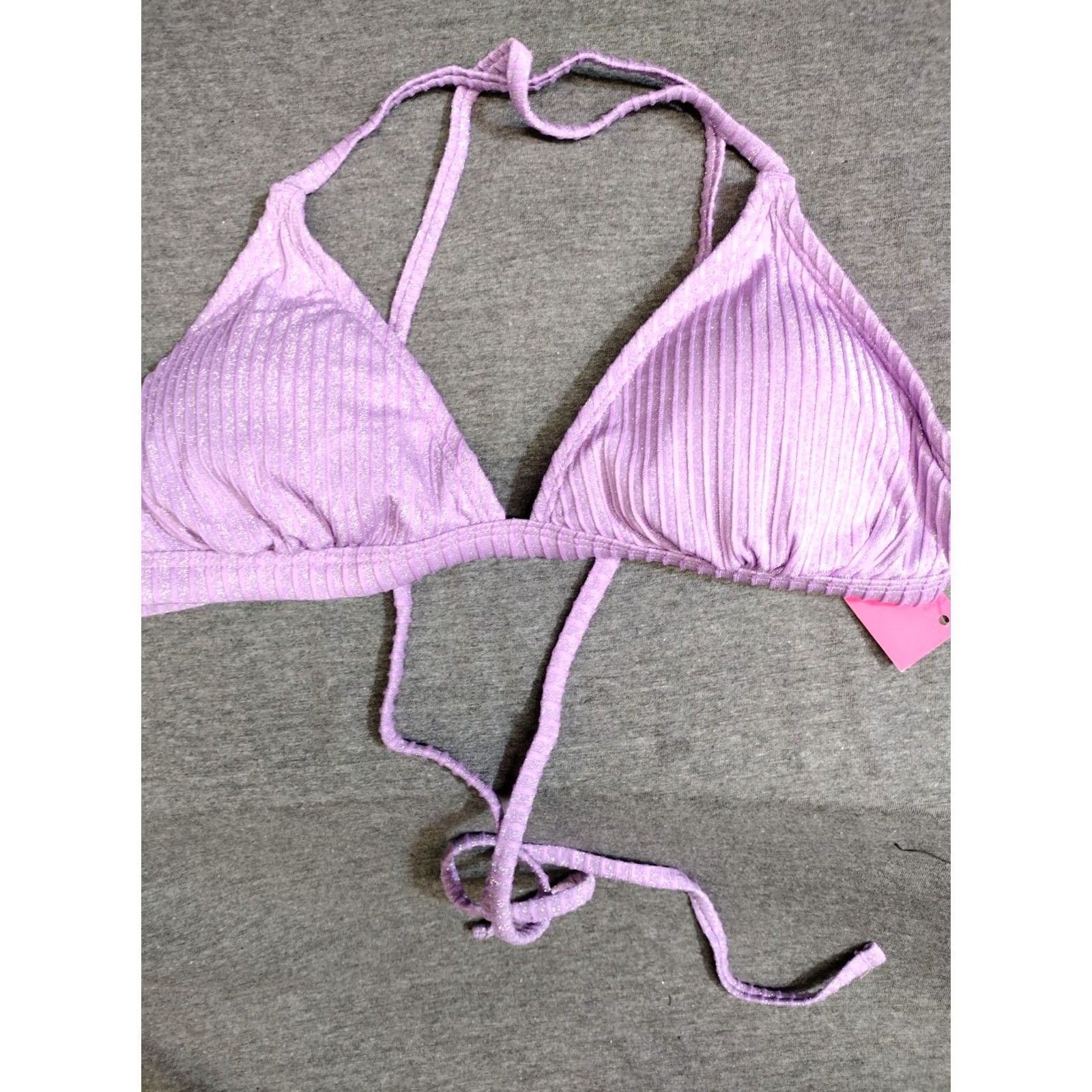 Vintage Xhilaration Women's Purple Glitter Detail Cross Back Bikini Top L Purple Glitter Detail Cross Back Padded Size L / US 10 / IT 46 - 2 Thumbnail