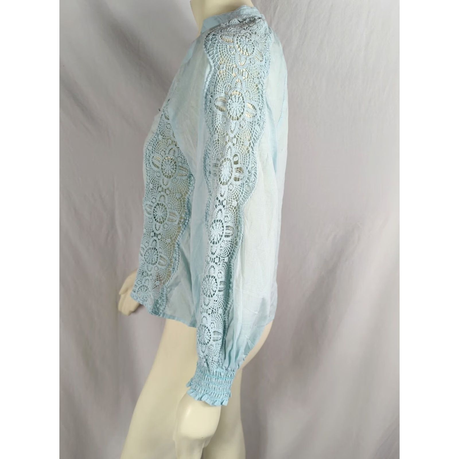 Vintage Jennifer & Grace Peasant blouse Womens M blue Lace Eyelet Shirt Boat Boho Casual Party/Cocktail Shirt Size M / US 6-8 / IT 42-44 - 6 Thumbnail