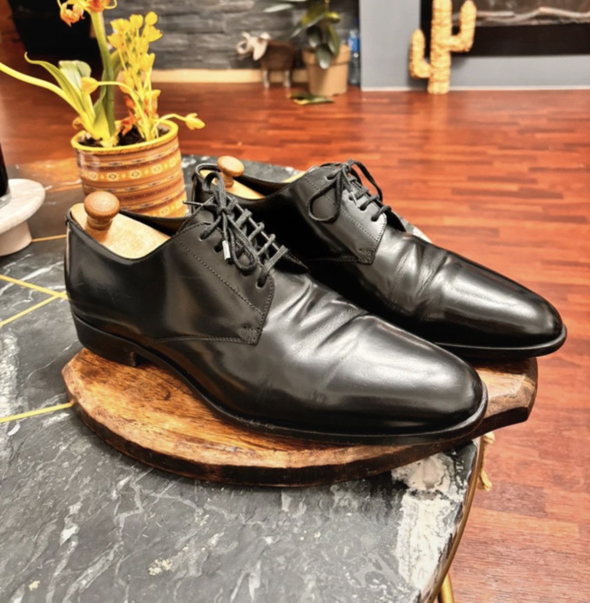 Saint Laurent Montaigne 25 Derby Formal Black Patent Leather