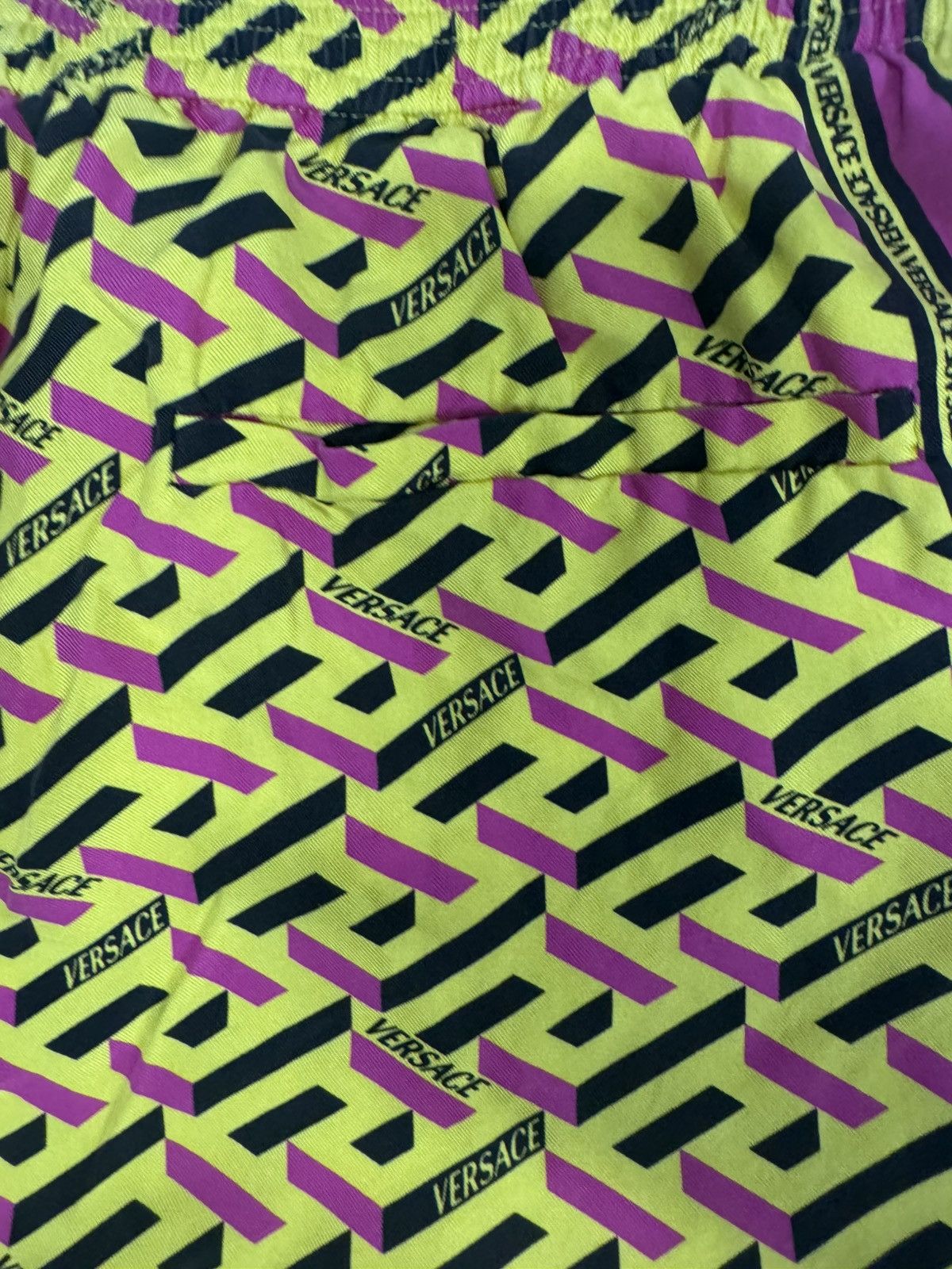 Versace Versace La Greca Silk Shorts - Yellow/Magenta - Fits Size L Size US 35 - 12 Thumbnail