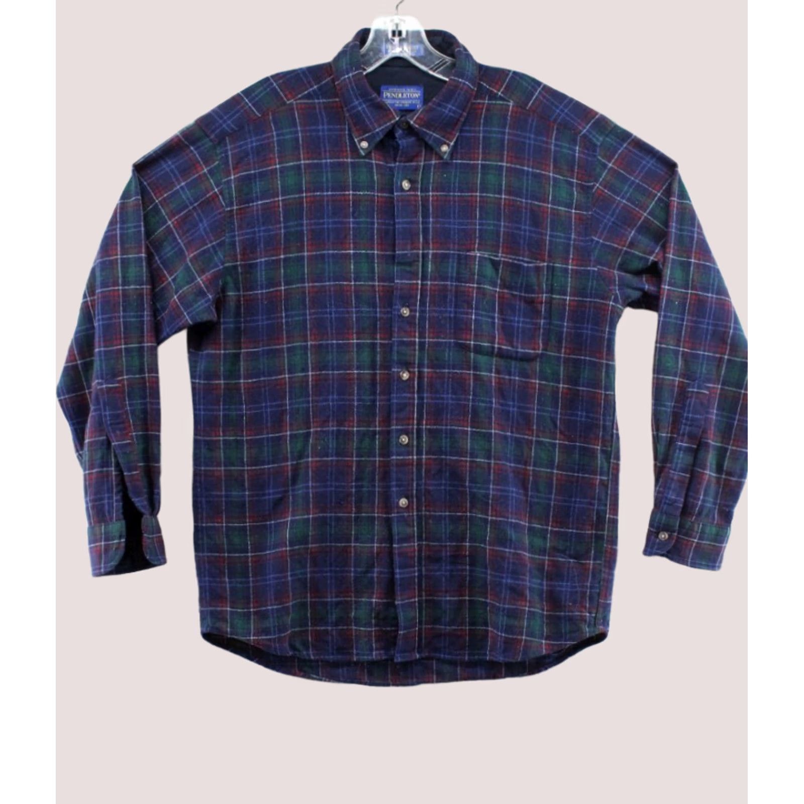 Pendleton Fireside Shirt Mens Large Blue Green Plaid Wool Outdoors Colorful Warm, Men's