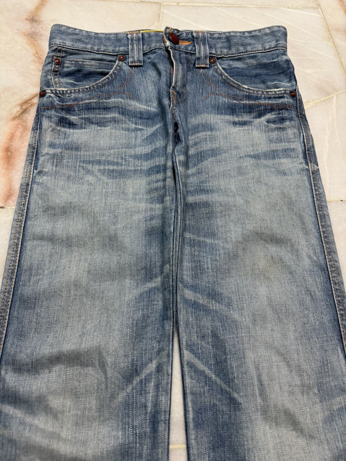 Edwin ⚡️FLARED⚡️VINTAGE EDWIN BLUE TRIP 503 RARE HONEYCOMB MUDPUNK Size US 29 - 4 Thumbnail