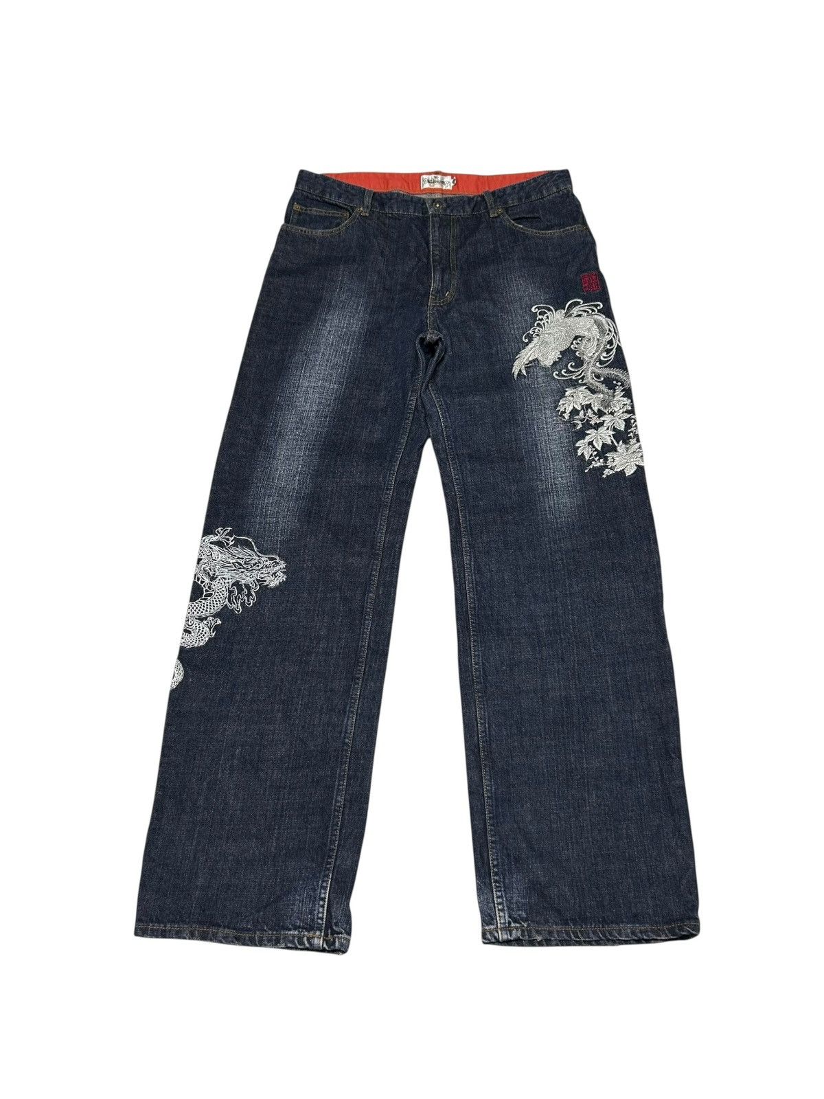459 Karakuri Tamashii jeans embroidered denim blue men