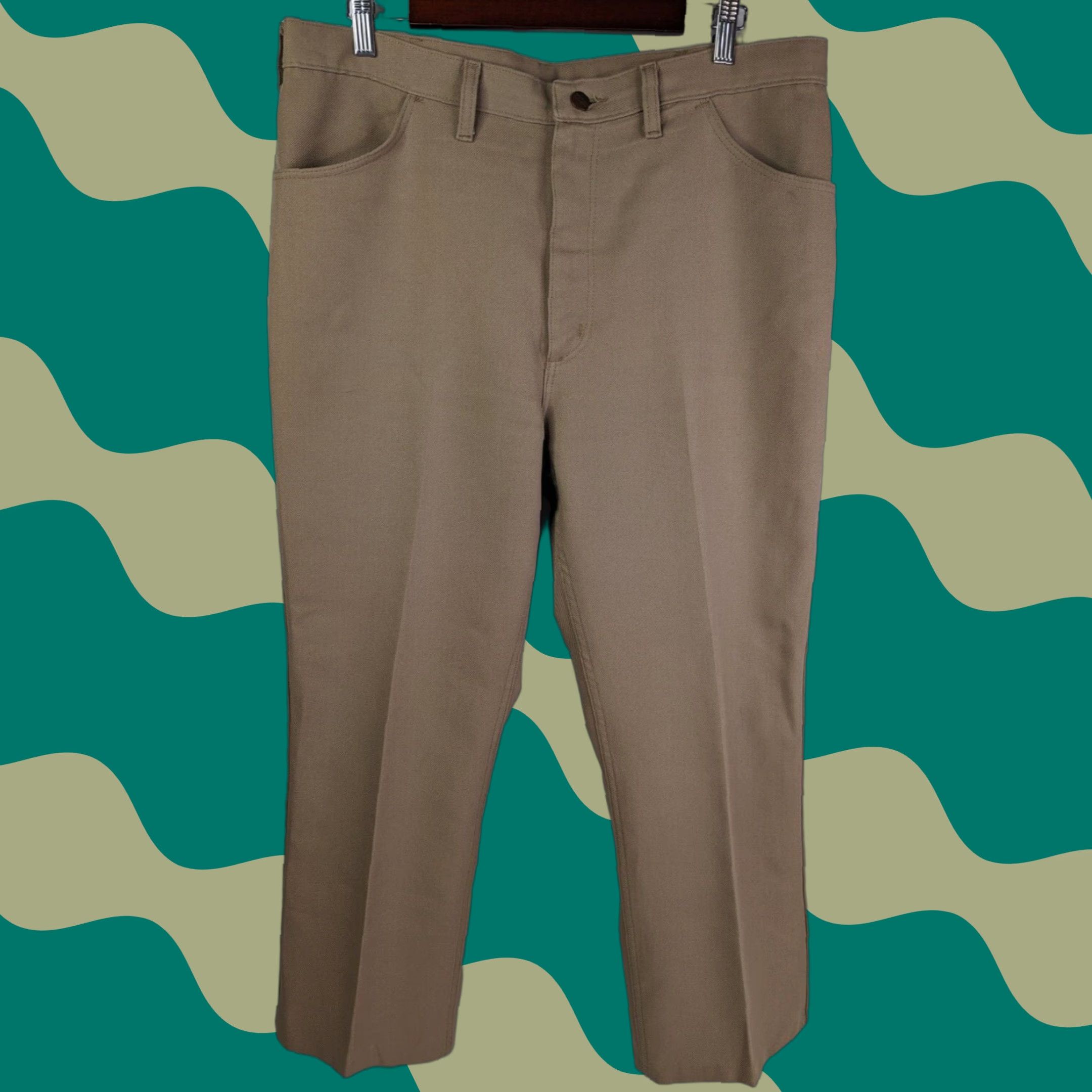 Wrangler Wrangler Mens 36x27 Tan Pant Regular Bootcut USA Made 82682TN Jeans Dress Pants Front Flat Front Polyester Button Logo Regular Fit Brown Men Size US 36 / EU 52 - 1 Thumbnail