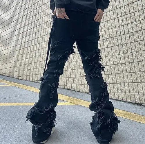 VIBE High Street Ripped Tassel Frayed Black Flare Jeans Pant Size US 28 / EU 44 - 2 Thumbnail