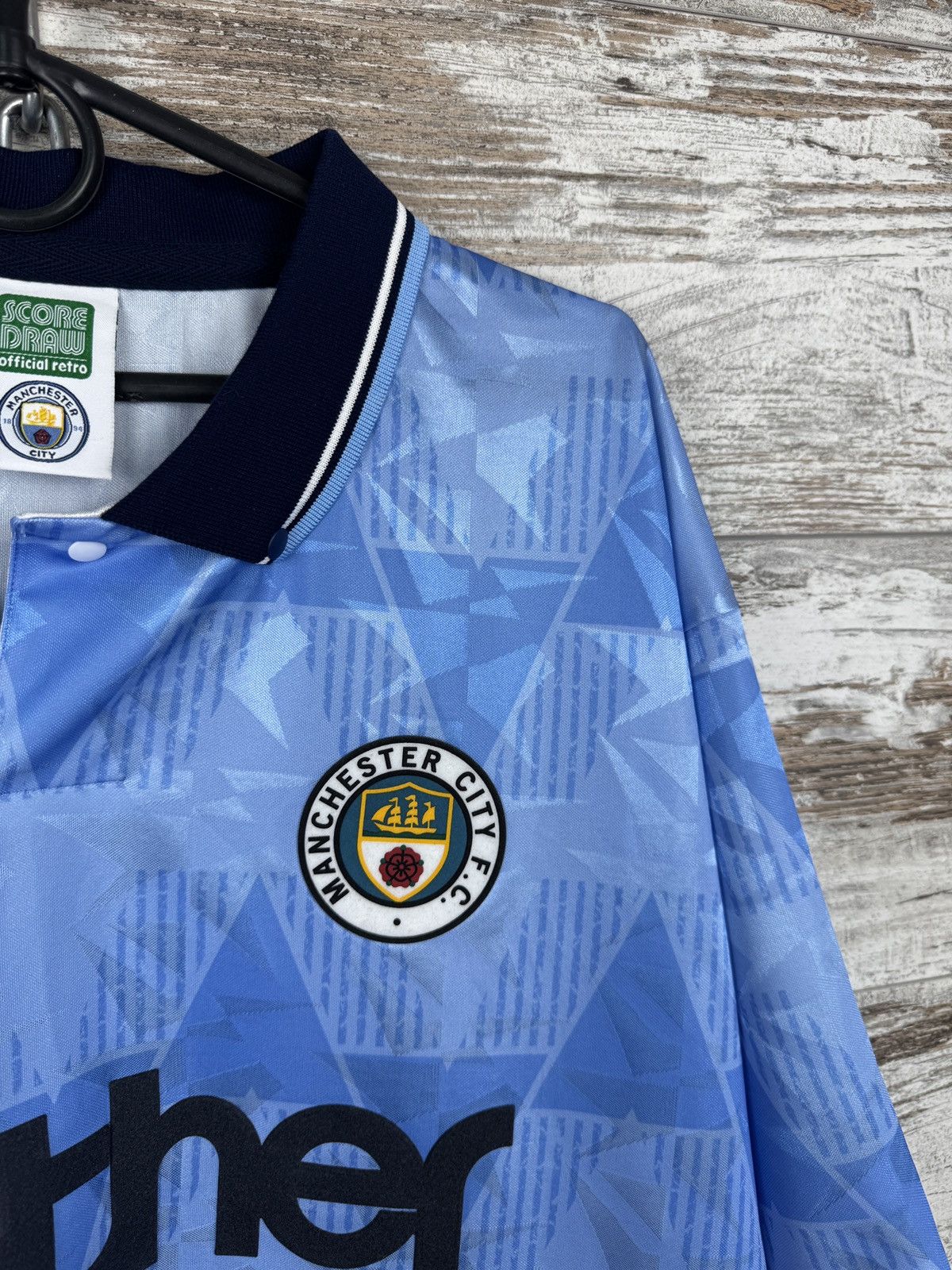 Vintage Mens Vintage Score Draw Manchester City FC T-shirt jersey Size US XL / EU 56 / 4 - 6 Thumbnail