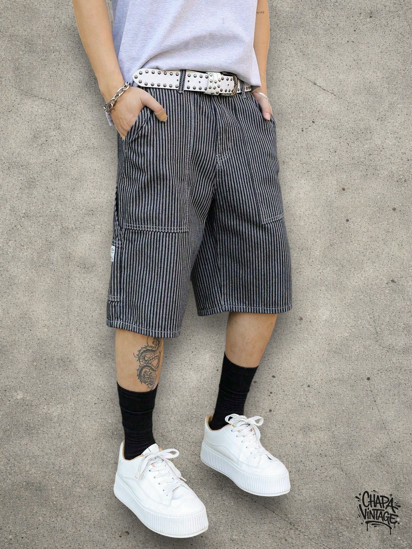 Vintage Striped cargo gray shorts Size US 32 / EU 48 - 1 Thumbnail