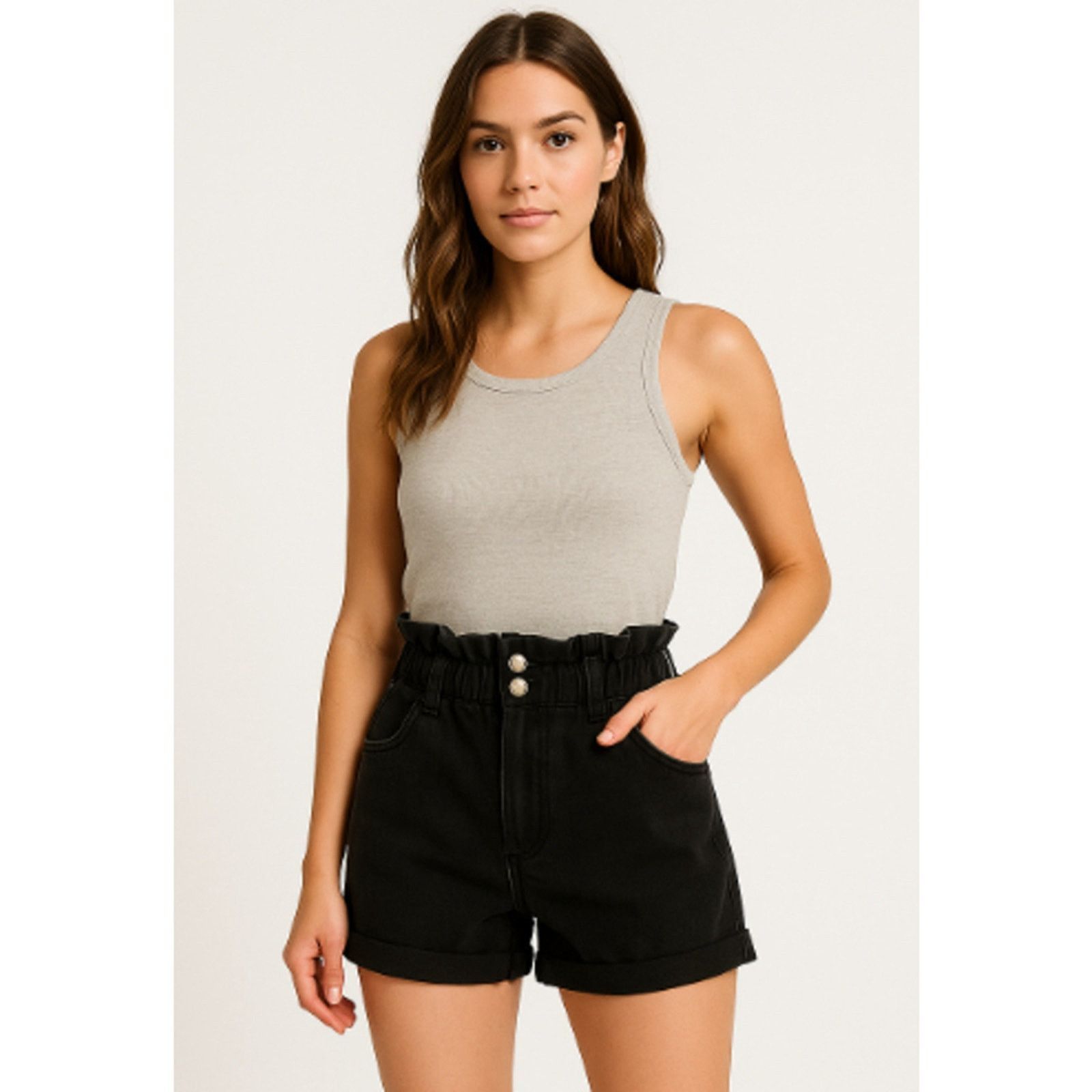 Other Shasa Denim Paperbag Shorts Y2K High Rise Black Size 3 Size 23" - 1 Thumbnail