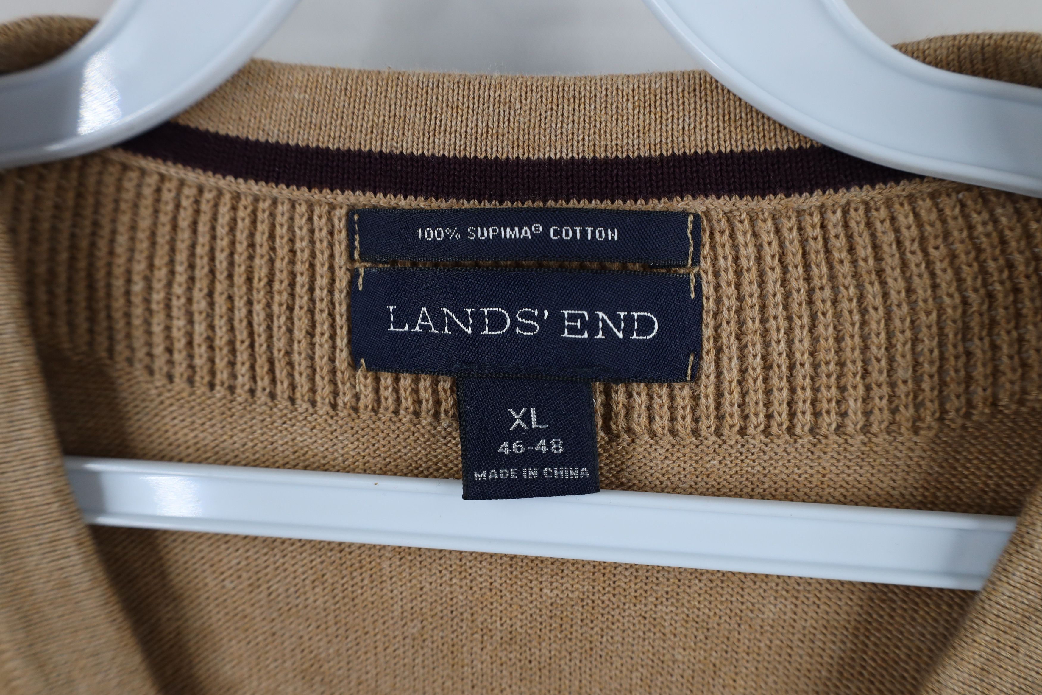 Lands' End × Vintage Vintage 90s Lands End Cotton Knit V-Neck Sweater Vest Beige Size US XL / EU 56 / 4 - 5 Thumbnail