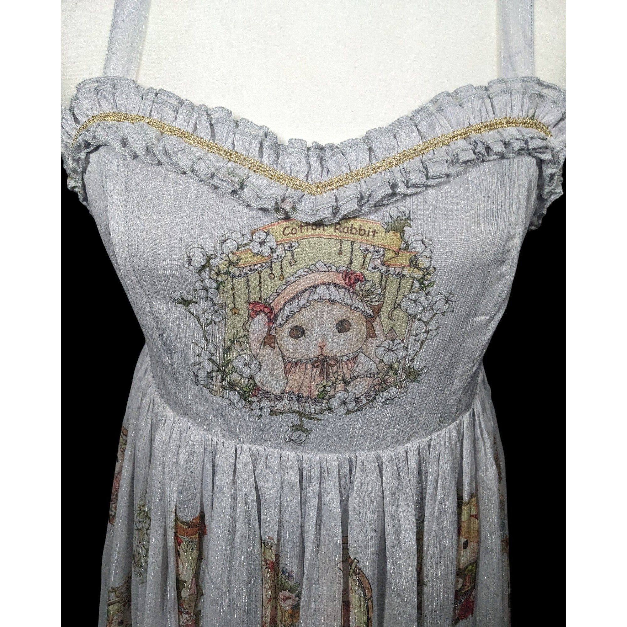 Other Vintage Whimsical Fantasy Cotton Rabbit Lolita Dress Size L / US 10 / IT 46 - 3 Thumbnail