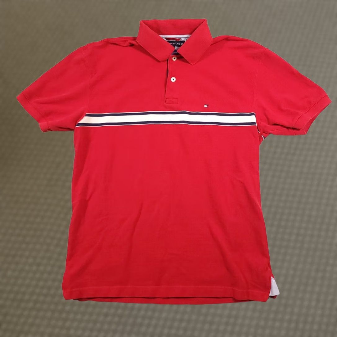 Tommy Hilfiger VINTAGE Tommy Hilfiger Polo Shirt Mens Medium Red White Stripe Red Logo Golf Size US M / EU 48-50 / 2 - 1 Thumbnail