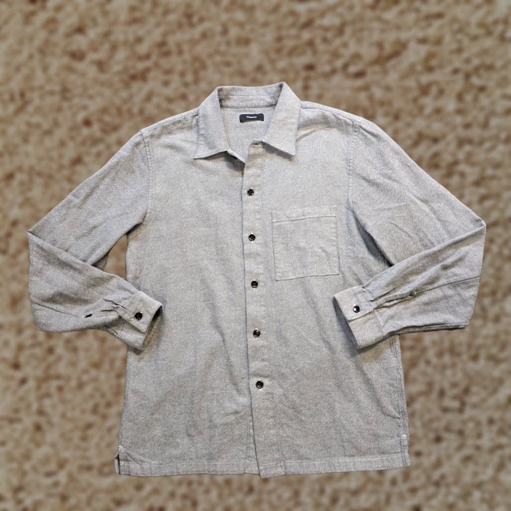 Theory Theory Shirt Men Small Gray Button-Front Long Sleeve Twill Flannel Casual Size US S / EU 44-46 / 1 - 1 Thumbnail