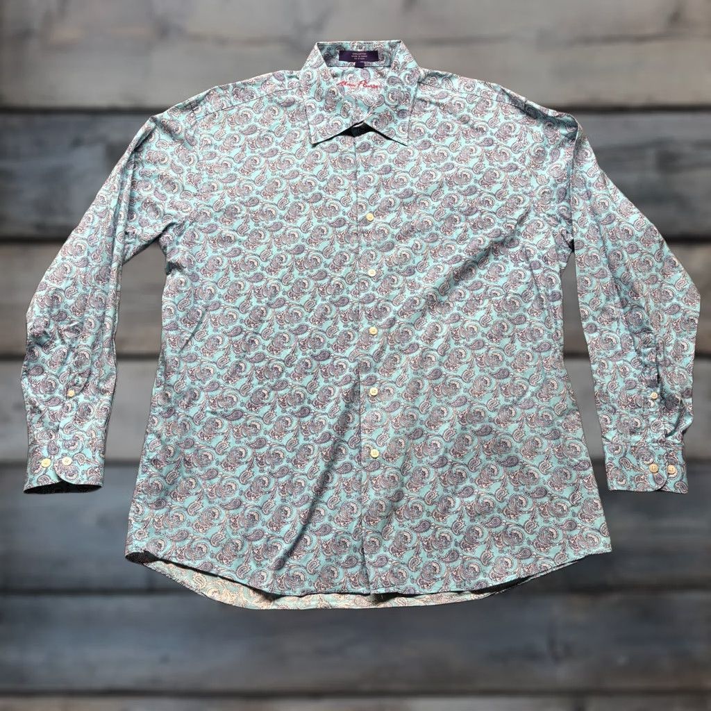 Vintage Alan Flusser Shirt Mens Large Blue Paisley Button Up Long Sleeve Preppy Classic Size US L / EU 52-54 / 3 - 1 Thumbnail