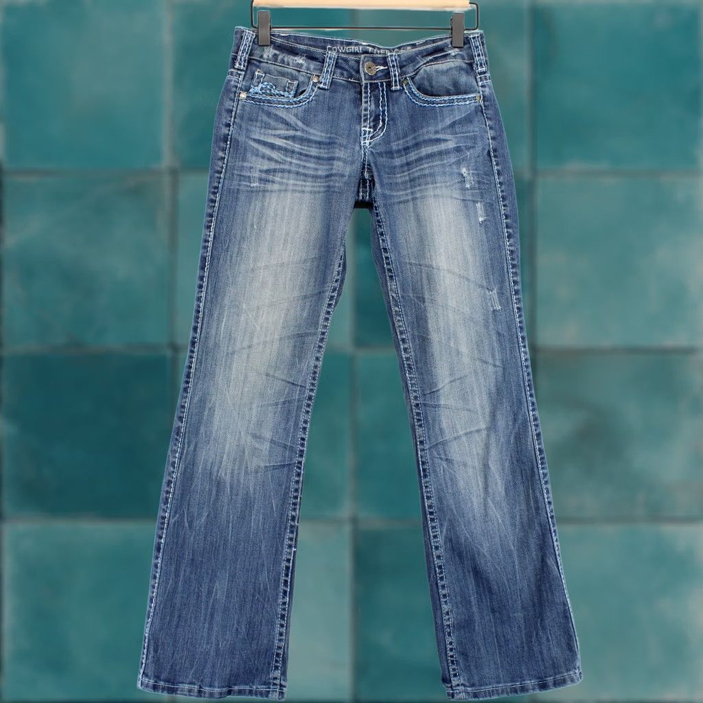 CO Cowgirl Tuff Co Jeans Womens Blue Waves Bootcut 24 Regular XS? Size 42" / US 20 - 1 Thumbnail