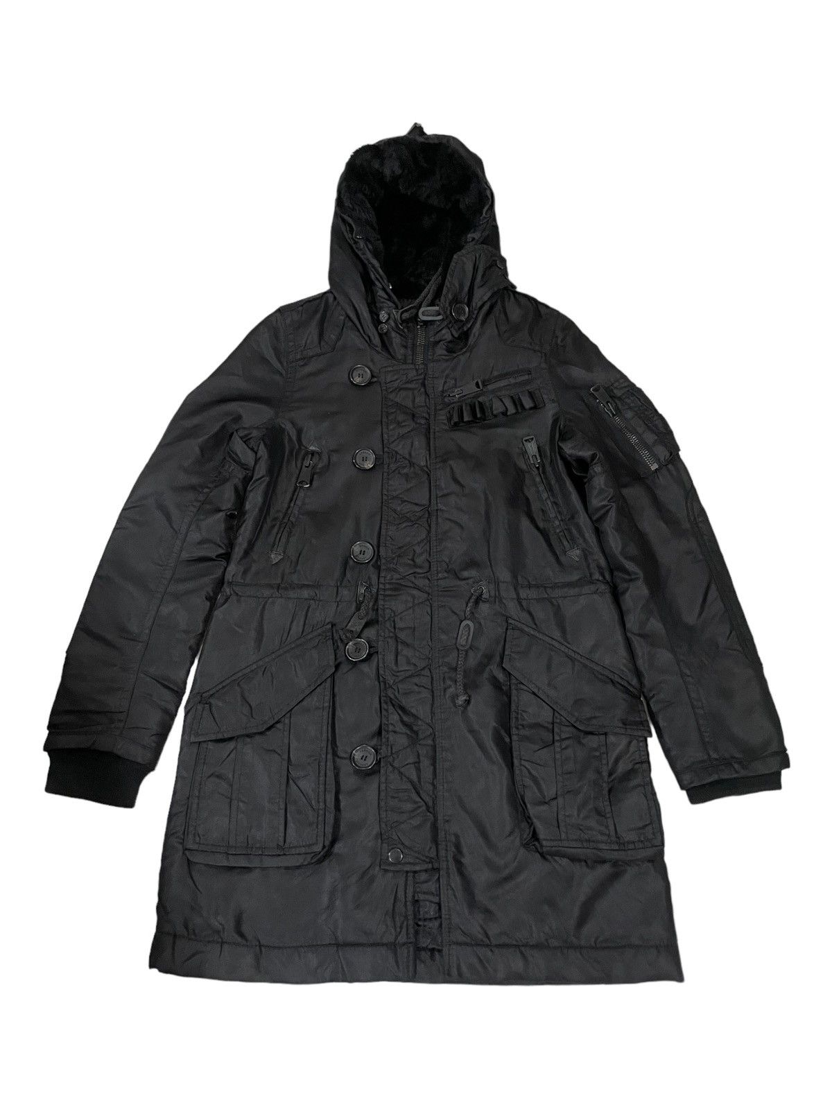 Japanese Brand × MOUSSY Y2k🔥 Vintage Moussy Multi Pocket Black Hooded Parka Size US S / EU 44-46 / 1 - 2 Thumbnail