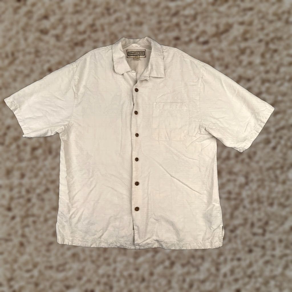 Vintage VINTAGE Jamaica Jaxx Shirt Men Large Beige Embroidered Palm Silk Hawaiian 90s Beach Designer Short Sleeve Silk Shirt Mens L Beige Size US L / EU 52-54 / 3 - 1 Thumbnail