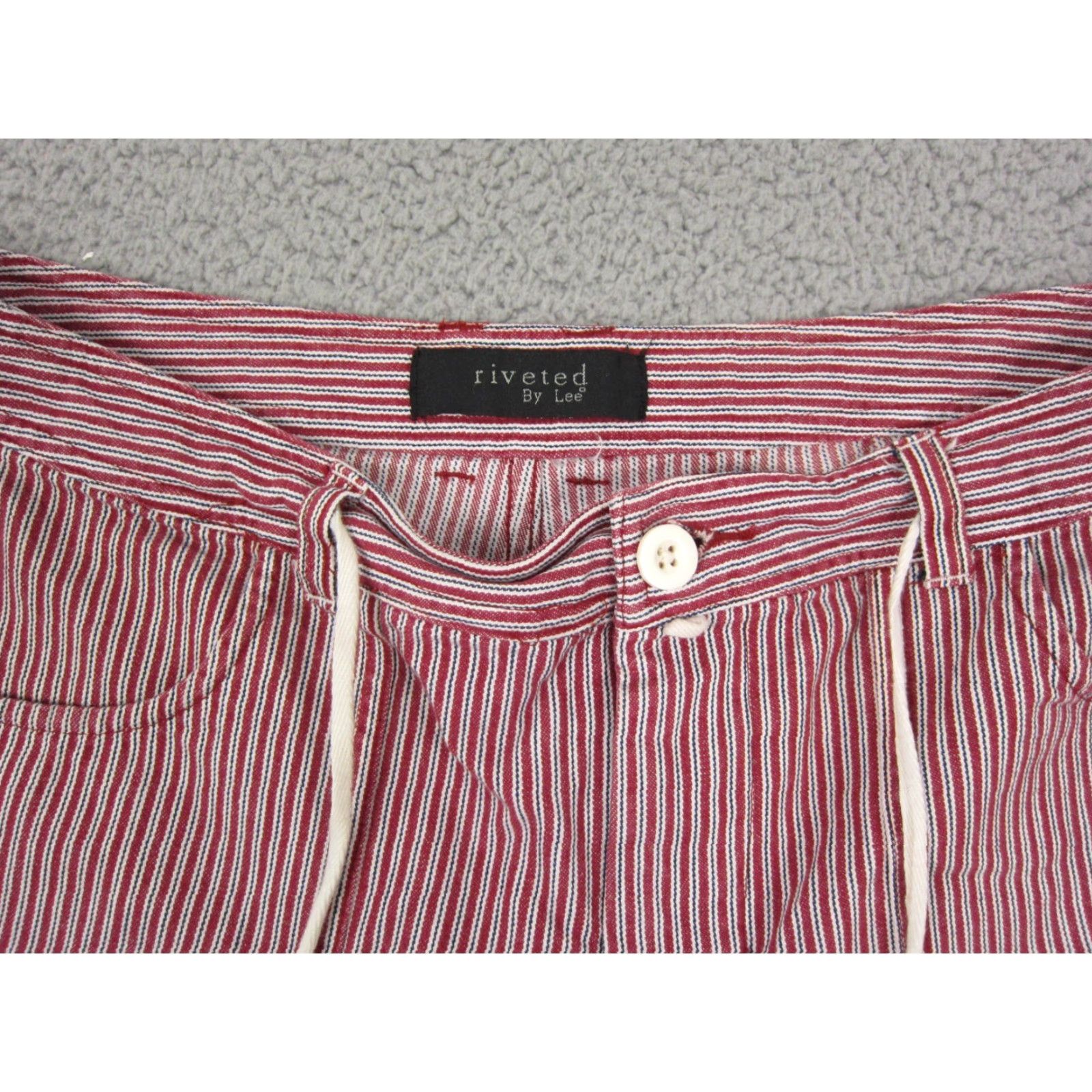 Lee VINTAGE Lee Pants Womens 14 Red Striped Cropped Riveted Talon Zip 80s Drawstring Size 36" / US 14 / IT 50 - 3 Thumbnail