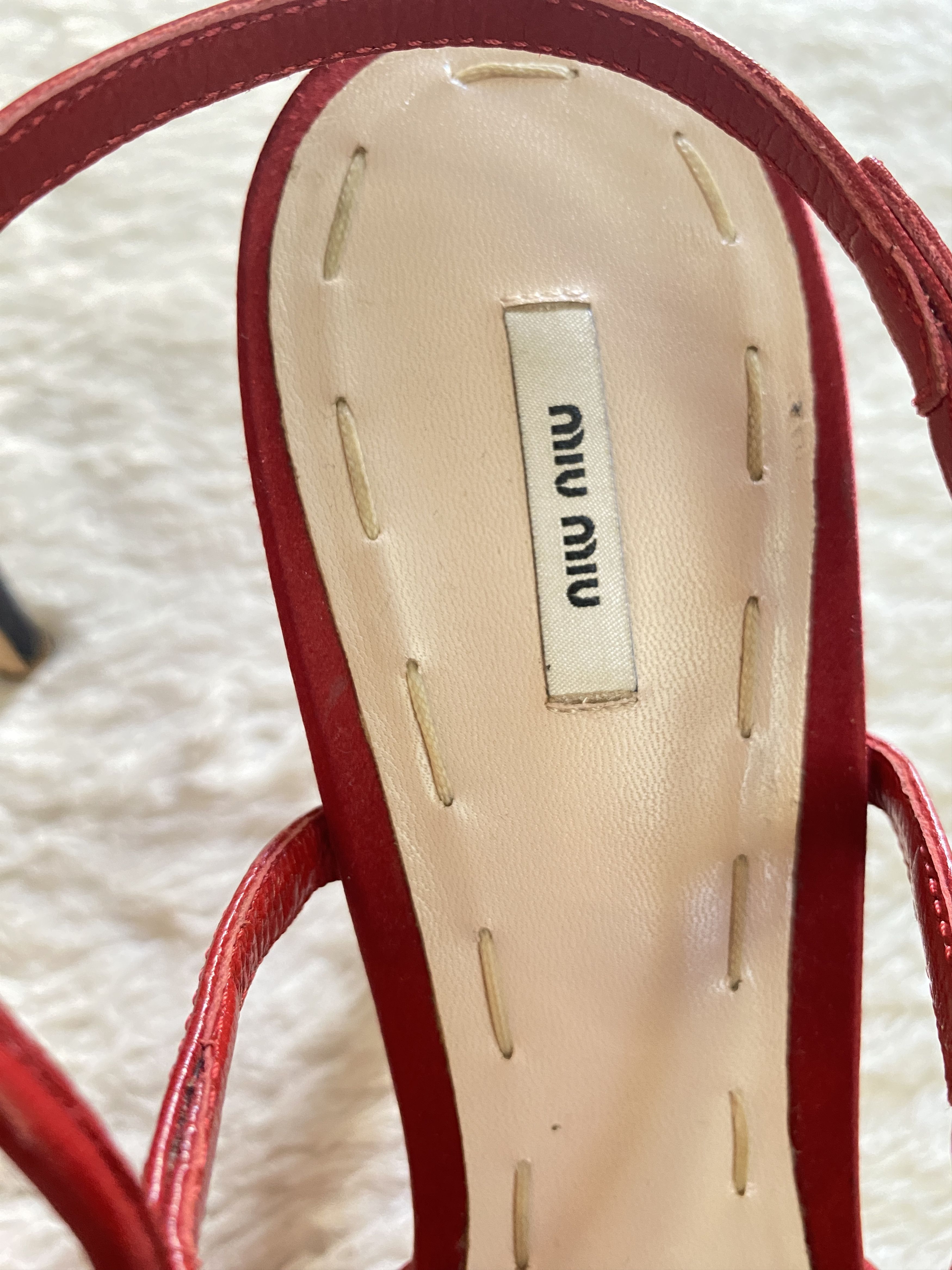 Miu Miu Miu Miu Silk Peep Toe Sandals – Red & Black Size US 10 / IT 40 - 23 Thumbnail