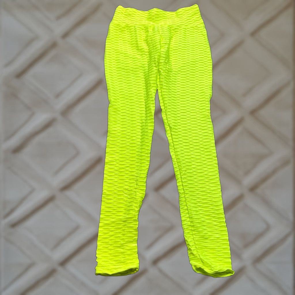 Vintage Unbranded Leggings Womens M Yellow Neon Yoga Stretch Textured Pants New NWT Size 32" / US 10 / IT 46 - 1 Thumbnail