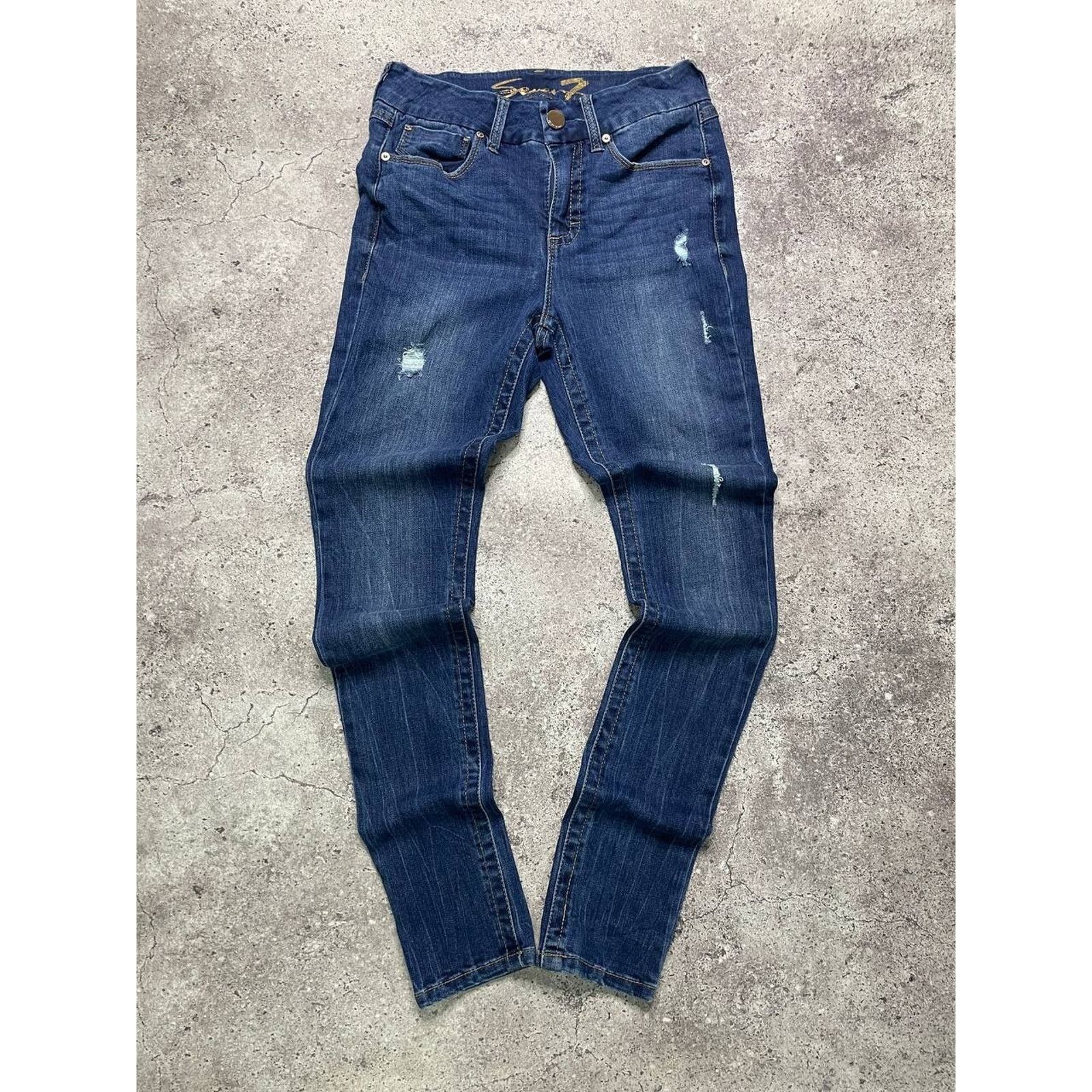 Vintage Vintage Seven7 Skinny Jeans Dark Wash Distressed Size 4 S Size 28" / US 6 / IT 42 - 1 Thumbnail