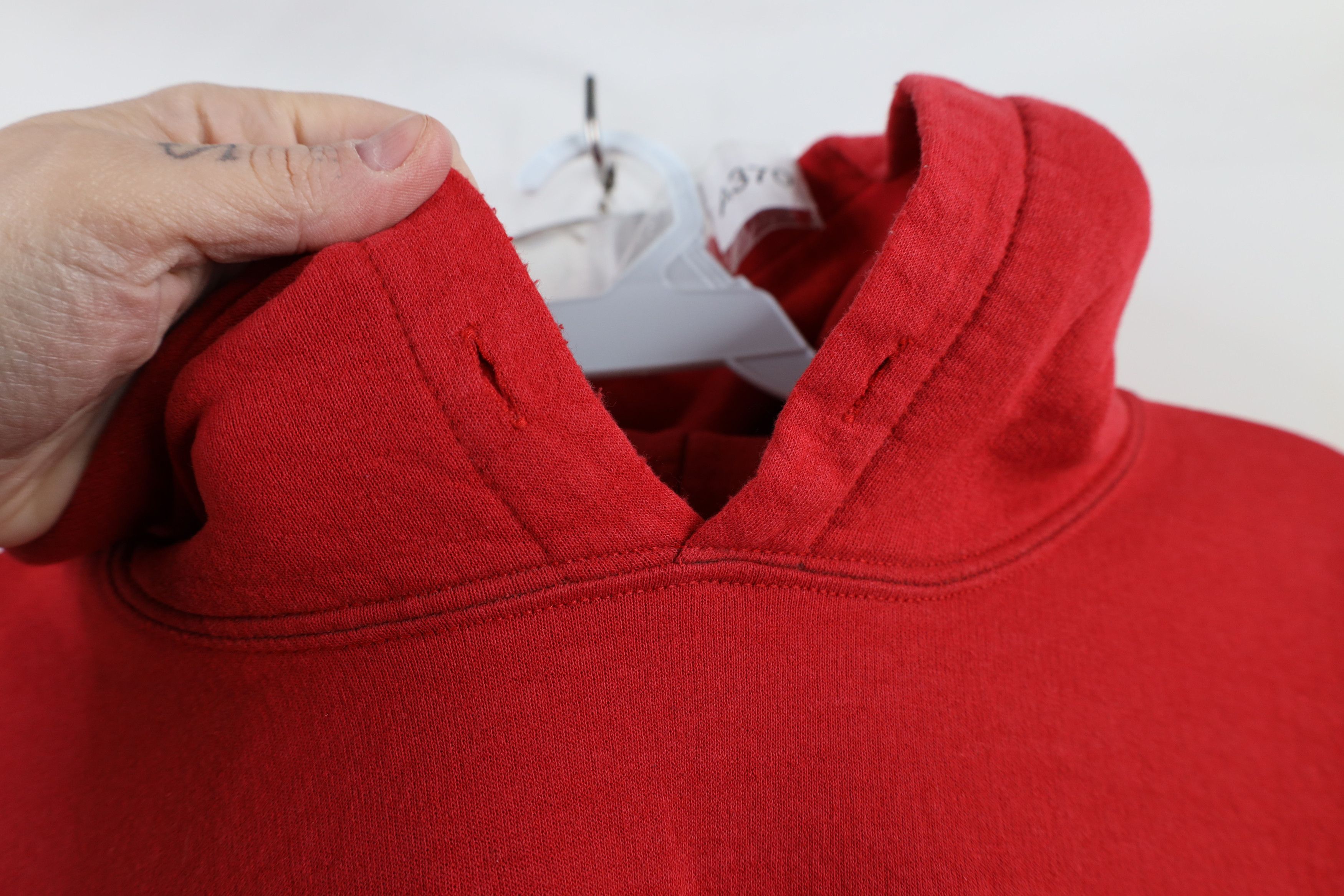 Vintage Vintage 90s Streetwear Thrashed Blank Hoodie Sweatshirt Red Size US XXL / EU 58 / 5 - 10 Thumbnail