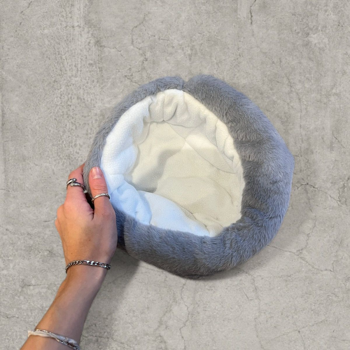 Japanese Brand Russian Ushanka fluffy winter hat, grey faux fur. One size Size ONE SIZE - 4 Thumbnail